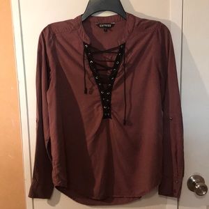 Express long sleeve lace up top